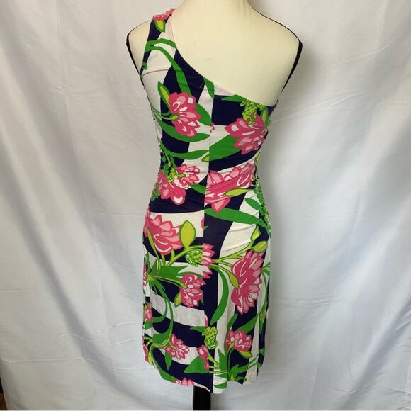 Lilly Pulitzer Women's Madison Dress Small Floral‎ Striped One Shoulder Ruched - Picture 8 of 14